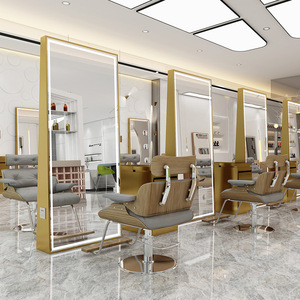 Chuyên nghiệp hiện đại sang trọng hai mặt kim loại khung Cắt Tóc Stylist gương trạm với ánh sáng LED cho Thẩm mỹ viện tầng - Product Image 2