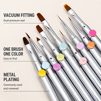 Set Kuas Nail Art 9 Pcs Grosir, Tip Lepas Pasang dengan Tempat Pen, Dapat Dikustomisasi untuk Lukisan Manikur Bunga dan Liner