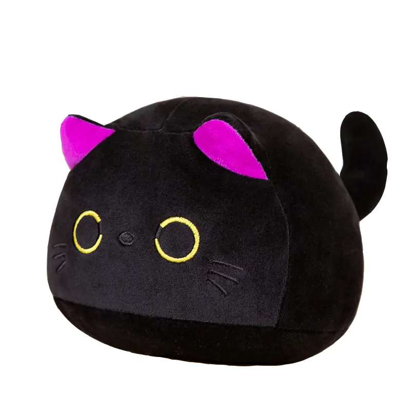 Cat Plushies Manufacturer Cartoon Stuffed Animal Super Soft Toy Round Black Cat Plush Toy Black Cat Pillow Plush