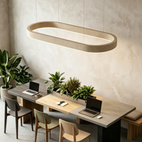 Suspension acoustique ovale LED sans joint en feutre PET taupe clair, style moderne bio, pour table de salle à manger Wabi Sabi
