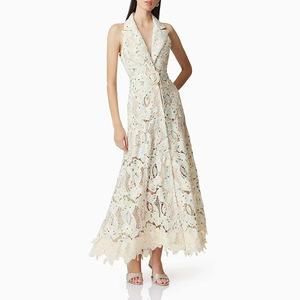 Monet Nénuphar Peinture à l'huile Couleur Ceinture sans manches Robes longues 2025 Nouvelle robe d'été creuse en dentelle Femme - Product Image 1