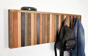 Porte-manteau mural créatif et écologique en bois avec 5 crochets métalliques, surface miroir, emballé en boîte - Product Image 3