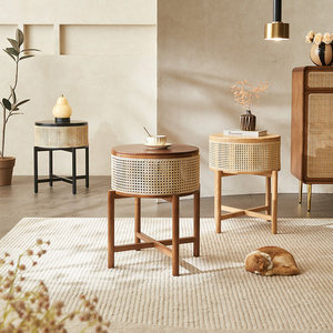 Modern Nordic Rattan/Wood <strong>Small</strong> Coffee <strong>Table</strong> Living Room <strong>Console</strong> <strong>Table</strong> <strong>with</strong> <strong>Storage</strong> Durable Side <strong>Table</strong> - Product Image 2