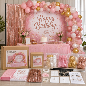 Kit de décoration personnalisé en plastique pour événements et fêtes : bannière de fond, ballons pour anniversaire, enterrement de vie de jeune fille, douche nuptiale - Origine Chine - Product Image 1