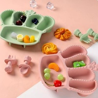 Vaisselle Crown Design Assiette divisée en silicone pour bébé Cuillère Fourchette Ensemble Assiettes d'aspiration en silicone de qualité alimentaire