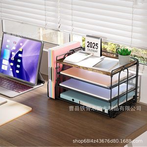 Desktop Shelf Metal <b>File</b> Holder 6 Tier <b>Storage</b> Rack For Office Desk Study Room Organizer With Bookend And Stationery <b>Storage</b> - Product Image 2