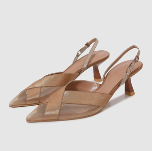Sandalias de Tacón Alto con Punta en Pico Estilo Francés, Elegantes, Cruzadas, de Malla, con Correa de Hebilla para Mujer - Product Image 1