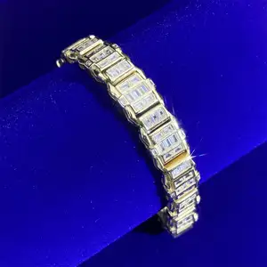 Chunky Gold Designs Bangles Gold Plated 925 Sterling Silver Gold Plated Square VVS Moissanite Diamond Bracelet Jewellery For Men