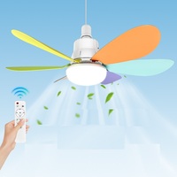 Ventilateur LED silencieux 2-en-1 Ventilateur de plafond à vis simple E27 avec ventilateur Télécommande à 6 pales en forme de fleur pour la maison