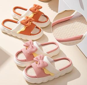 Nouvelles pantoufles en lin pour femme, direct usine, pour la maison, motif dessin animé, toutes saisons, haut <span class=keywords><strong>de</strong></span> gamme, intérieur, en coton et lin, à semelle épaisse, antidérapantes - Product Image 5
