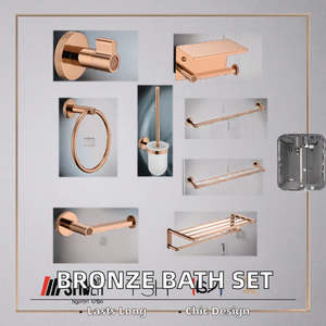 Accesorios de Baño de Metal Modernos y Ecológicos de Alta Calidad, Juego de Ocho Piezas, Color Bronce - Product Image 2