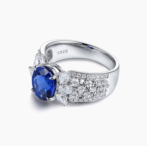Anello in Argento S925 Placcato Oro <span class=keywords><strong>con</strong></span> Zaffiro Coltivato Artificialmente da 1,5 Carati, Gioiello di Alta Gamma Blu Reale Ovale - Product Image 1