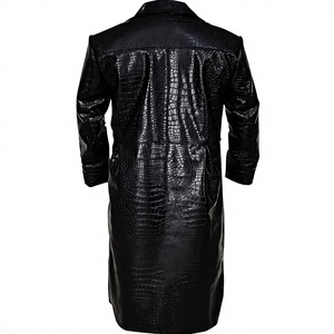 <b>Men</b> Genuine Leather <b>Long</b> Trench <b>Coat</b> Double Breasted Notched Lapel Overcoat With Pockets Regular Fit - Product Image 3