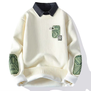 Nuovo Maglione Autunnale da Uomo 2025 Antirughe in Due Pezzi, <span class=keywords><strong>Poliestere</strong></span> e Spandex, Pullover in Maglia con Fodera in Pile e Imbottitura in Pile - Product Image 1