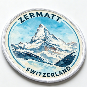 Zermatt Switzerland Mountain Embroidered Iron-On Patch Circle Shape Nonwoven Felt Gift Decorative Applique - Product Image 2