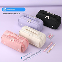 Trousse à crayons multi-couches grande capacité, organiseur de papeterie portable avec fermeture éclair et poignée, personnalisable avec logo