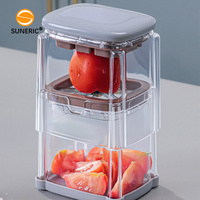 Handmatige multifunctionele keukenhulpjesset van kunststof met opbergmogelijkheid, voor het snijden van chips, uien, fruit en groenten.