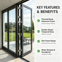 Porte extérieure pliante moderne en aluminium à double vitrage trempé, à économie d'énergie, pour villa, balcon, patio, cour extérieure