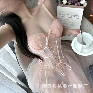 Ensemble de lingerie sexy Manyu, robe transparente haut de gamme en maille avec coussinets de soutien-gorge, armatures et design push-up, pour femme - Product Image 4