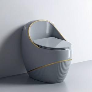 Hochwertiges Luxus-Design Bodenmontiertes WC Weiß mit Goldlinie Eiförmiges Wasserklosett Badezimmer Keramik Einteiliges Toilettenbecken - Product Image 4