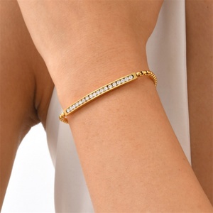 Retro Gold Plated High-end Curved Rhinestone Jewelry Zircon Chain <b>Bracelet</b> for <b>Couple</b> - Product Image 6
