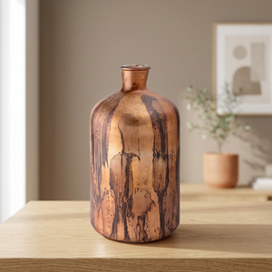 Vase en verre gris bronze vieilli, design moderne style ferme, avec motif de veines fluides abstraites, forme sphérique, pour arrangements floraux, décoration de table et d'intérieur - Product Image 2