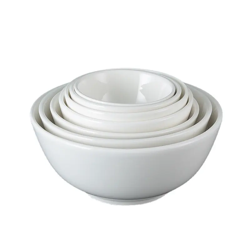 wholesale cheap custom logo hotel home restaurant large small round white porcelain dinner rice soup fruit serving ceramic bowl