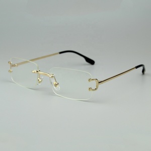 2025年流行の小さめスクエア型リムレスメタルサングラス、メンズ高級ブランドシェード、レディースサングラス - Product Image 3