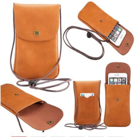 Universal Leather Cell Phone Shoulder Pocket Wallet Pouch Bag Case With Neck Strap for Ladies