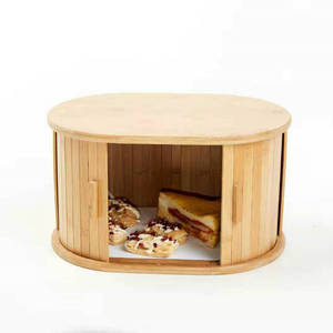Caja redonda para pan de bambú y madera, contenedor de almacenamiento de alimentos de una sola capa para pan. - Product Image 3