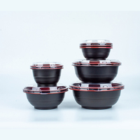 Conteneurs alimentaires jetables personnalisés avec couvercles, boîtes rondes en plastique PP rouge et noir pour plats à emporter, fournisseur d'emballages alimentaires