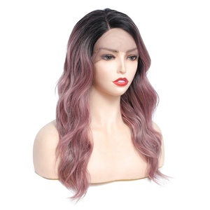 KEMY HAIR Perruque Synthétique Lace Front 20 "Medium <span class=keywords><strong>Mauve</strong></span> Rose Couleur Transparent HD Lace Résistant à la Chaleur Armure Bouclée 180% Densité - Product Image 2