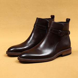Botas Chelsea de cuero genuino para hombre, botas británicas de caña alta para negocios, botas cortas de piel de vaca, zapatos de cuero brillante, zapatos para exteriores - Product Image 2