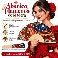 Éventail en bois pliable 23 cm, style Flamenco Sevillan, Abanicos De Madera, pour événements d'entreprise, vente en gros