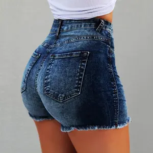 Celana Jeans Super Pendek Wanita, Grosir Ukuran Besar Pinggang Tinggi Elastis