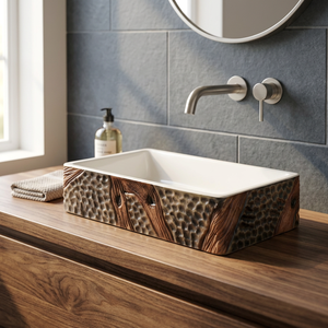 WC monobloc carré moderne en céramique, finition mate, design bois gaufré, double chasse, pour salle de bain de villa de luxe - Product Image 6