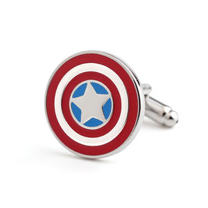 Gemelli del vestito della camicia francese della stella a cinque punte rotonda del supereroe del gemello di capitan America su ordinazione all'ingrosso di nuovo stile - Product Image 5