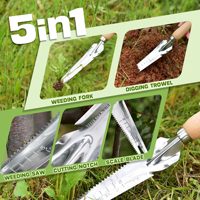 Outils de jardin multifonctions ergonomiques 5 en 1 en acier inoxydable avec tranchant