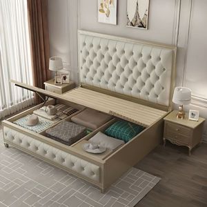 เตียงแพลตฟอร์มไม้แข็งหุ้มเบาะดีไซน์ทันสมัยพร้อมหัวเตียงควีนไซส์ปรับได้สำหรับใช้ในอพาร์ทเมนต์และโรงแรม - Product Image 3
