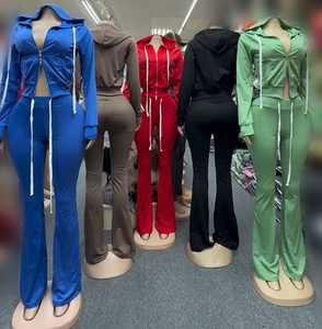 Viviblook Z1204ST <b>Women's</b> Tracksuit <b>Hooded</b> Zipper <b>Cardigan</b> Jacket Slim Fit Flared Two Piece Pants Plus Size Set For <b>Women</b> - Product Image 1