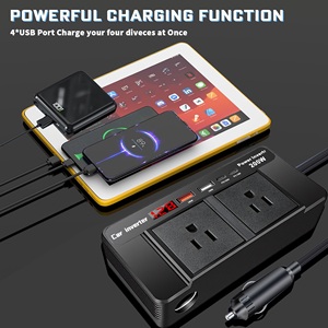 Convertisseur d'alimentation pour voiture 200W, DC12V 24V vers AC 110V <span class=keywords><strong>220V</strong></span>, avec double prise AC, <span class=keywords><strong>chargeur</strong></span> rapide USB-C PD pour allume-cigare de voiture - Product Image 3