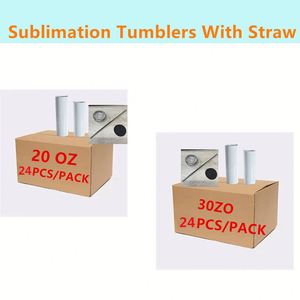 Gobelets fins et droits de 20 oz et 30 oz avec paille, vierges, pour impression par sublimation - Product Image 4