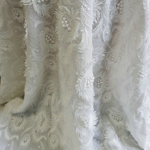 Tela de Algodón Peinado con <span class=keywords><strong>Bordado</strong></span> de Plumas de Pavo Real en 3D, Color Blanco 9088, Tela con Flecos y Recortes en Relieve para Vestidos y Blusas de Verano - Product Image 1