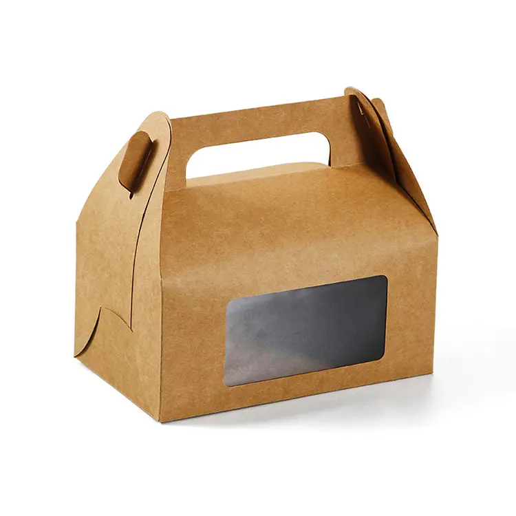 Benutzer definierte Kraft papier Back verpackung Box Take-Out Container Geschenk Giebel Kuchen boxen mit Fenster und Griff