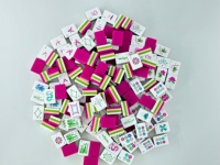 En stock : 160 tuiles de Mahjong américain avec tapis en néoprène à motif de feuilles tropicales, tuiles en acrylique gravées à 4 couches vertes, prêtes à être expédiées