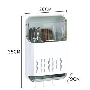 Soporte para cubiertos montado <span class=keywords><strong>en</strong></span> la <span class=keywords><strong>pared</strong></span>, escurridor <span class=keywords><strong>de</strong></span> utensilios transpirable a prueba <span class=keywords><strong>de</strong></span> polvo, caja <span class=keywords><strong>de</strong></span> almacenamiento <span class=keywords><strong>de</strong></span> palillos para ahorrar espacio para cucharas, espátulas, tenedores - Product Image 6