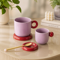 Mug en céramique avec soucoupe, poignée ronde, style nordique, logo personnalisé, couleur, cadeau promotionnel, 340 ml, passe au lave-vaisselle et au micro-ondes