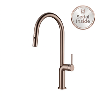 Robinet de cuisine moderne avec douchette extractible, laiton or rose, monocommande eau chaude et froide, cartouche céramique Sedal