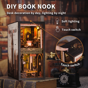 Cutebee Bibliothèque miniature en bois 3D Big Ben, série Detective, maison <span class=keywords><strong>de</strong></span> poupée, agence <span class=keywords><strong>de</strong></span> détectives Rose, coin lecture avec couvercle anti-poussière - Product Image 3