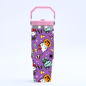 Bouteille d'eau isotherme en acier inoxydable Hello Kitty 30oz avec poignée et paille – Gobelet rose motif chaton – Vente en gros à prix abordable - Product Image 3